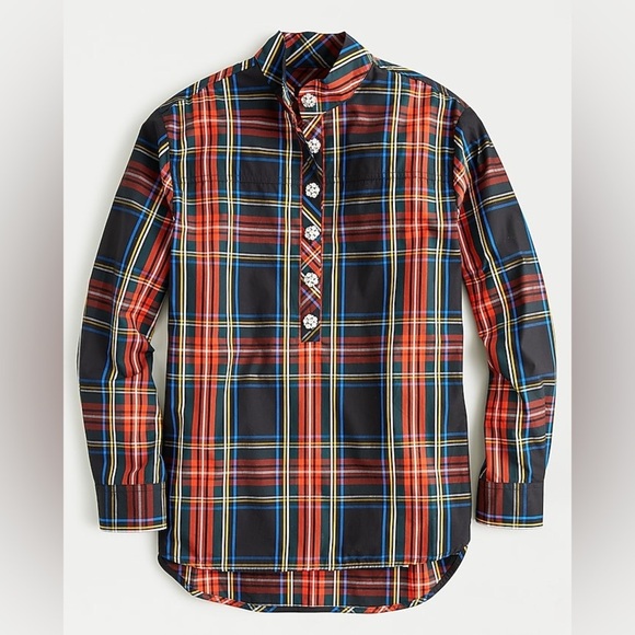 J.Crew - NWT Jewelled Button Popover Tunic in Stewart Tartan in Size 12 - Picture 1 of 13